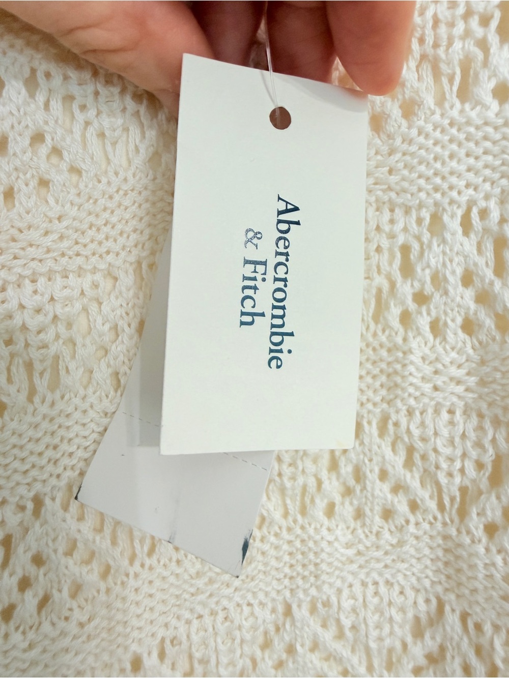 NWT Abercrombie & Fitch Crochet Lace Knit Long-Sleeve Midi Dress Cream Sz LT - Picture 8 of 11